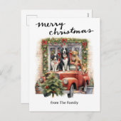 rode vrachtwagen met kersthonden feestdagenkaart (Voorkant / Achterkant)