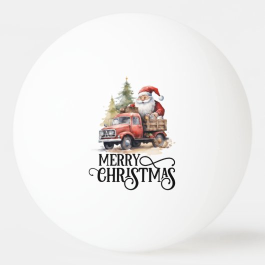 Rode vrachtwagen met kerstman en kerstboom pingpongbal (Voorkant)
