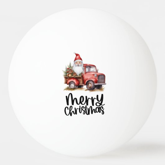 Rode vrachtwagen met kerstman en kerstboom pingpongbal (Voorkant)