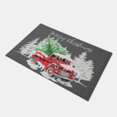 rode vrachtwagen met sneeuwfamilienaam deurmat (Schuin)