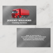 Rode vrachtwagen | Metalen geborstelde achtergrond Visitekaartje (Voorkant / Achterkant)