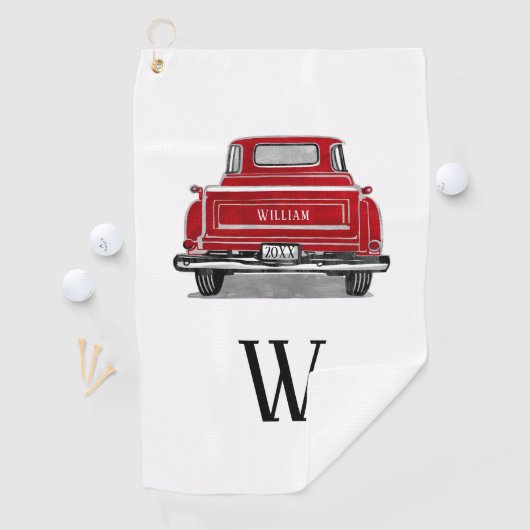  Rode Vrachtwagen Monogram Initiaal Naam Golfhanddoek (Insitu)