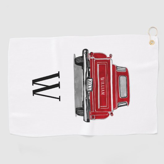  Rode Vrachtwagen Monogram Initiaal Naam Golfhanddoek (Horizontaal)