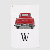  Rode Vrachtwagen Monogram Initiaal Naam Golfhanddoek (Voorkant)