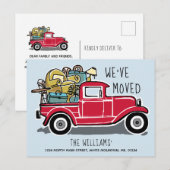 rode vrachtwagen nieuwe woning verhuizen aankondigingskaart (Voorkant / Achterkant)