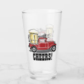 Rode  vrachtwagen op de borst van Beer Glass Glas (Achterkant)