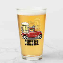 Rode  vrachtwagen op de borst van Beer Glass Glas