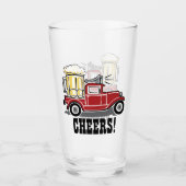 Rode  vrachtwagen op de borst van Beer Glass Glas (Voorkant)