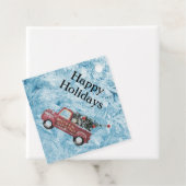 rode  vrachtwagen op een blauwe sneeuwvlok bedankjes labels (In situ)