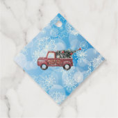 rode  vrachtwagen op een blauwe sneeuwvlok bedankjes labels (Achterkant)