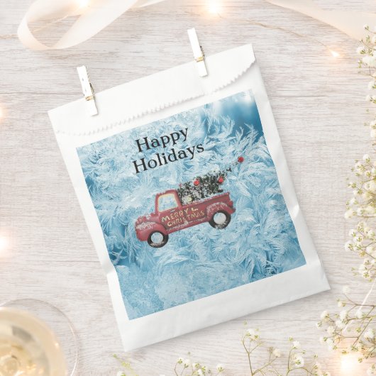 rode  vrachtwagen op een blauwe sneeuwvlok bedankzakje (Geknipt)