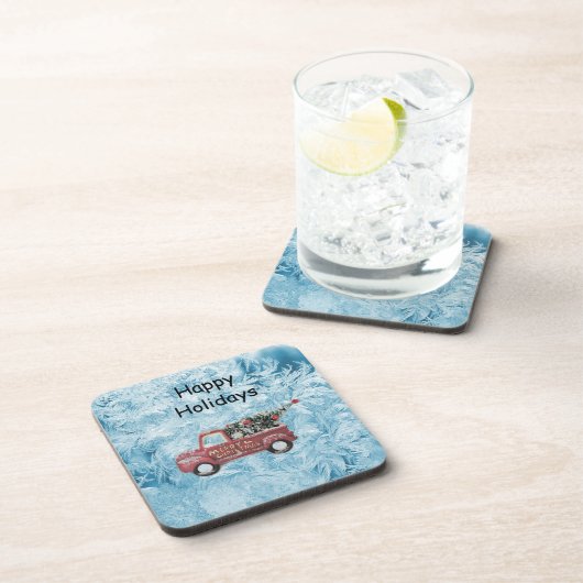 rode  vrachtwagen op een blauwe sneeuwvlok bier onderzetter (Rechterzijde)