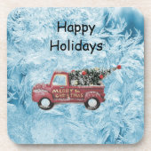 rode  vrachtwagen op een blauwe sneeuwvlok bier onderzetter (Voorkant)