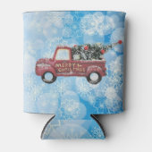 rode  vrachtwagen op een blauwe sneeuwvlok blikjeskoeler (Voorkant)