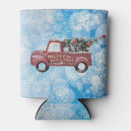 rode  vrachtwagen op een blauwe sneeuwvlok blikjeskoeler