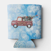 rode  vrachtwagen op een blauwe sneeuwvlok blikjeskoeler (Achterkant)