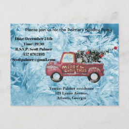 rode  vrachtwagen op een blauwe sneeuwvlok feestdagenkaart