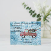 rode  vrachtwagen op een blauwe sneeuwvlok feestdagenkaart (Staand voorkant)