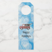 rode  vrachtwagen op een blauwe sneeuwvlok flessenhanger (Voorkant)