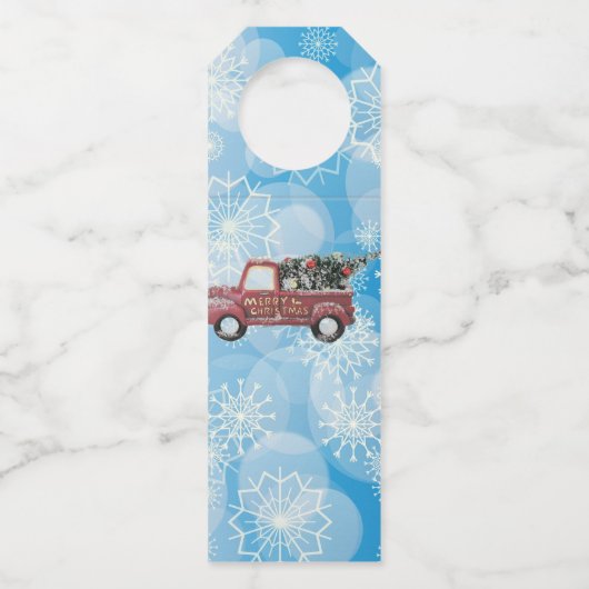 rode  vrachtwagen op een blauwe sneeuwvlok flessenhanger (Achterkant)