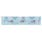 rode  vrachtwagen op een blauwe sneeuwvlok korte tafelloper (Horizontaal)