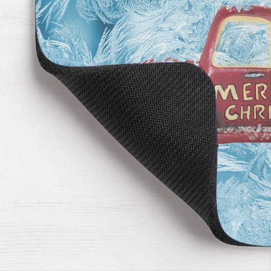 rode vrachtwagen op een blauwe sneeuwvlok muismat (Hoek)