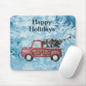 rode vrachtwagen op een blauwe sneeuwvlok muismat (Met muis)