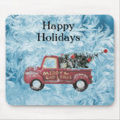 rode vrachtwagen op een blauwe sneeuwvlok muismat (Voorkant)