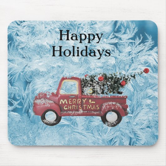 rode vrachtwagen op een blauwe sneeuwvlok muismat (Voorkant)