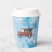 rode vrachtwagen op een blauwe sneeuwvlok papieren bekers (Achterkant)