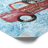 rode  vrachtwagen op een blauwe sneeuwvlok poster (Hoek)