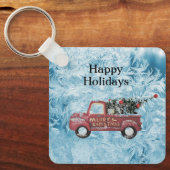 rode  vrachtwagen op een blauwe sneeuwvlok sleutelhanger (Voorkant)