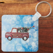 rode  vrachtwagen op een blauwe sneeuwvlok sleutelhanger (Achterkant)