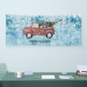 rode vrachtwagen op een blauwe sneeuwvlok spandoek (Beurs)