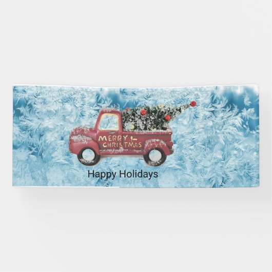 rode vrachtwagen op een blauwe sneeuwvlok spandoek (Horizontaal)