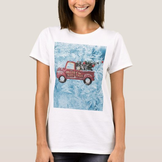 rode  vrachtwagen op een blauwe sneeuwvlok t-shirt (Voorkant)