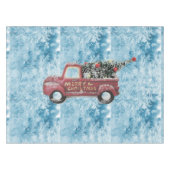 rode  vrachtwagen op een blauwe sneeuwvlok tafelkleed (Voorkant (Horizontaal))