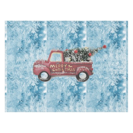 rode  vrachtwagen op een blauwe sneeuwvlok tafelkleed (Voorkant (Horizontaal))
