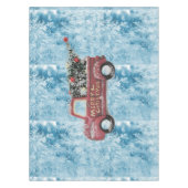 rode  vrachtwagen op een blauwe sneeuwvlok tafelkleed (Voorkant)