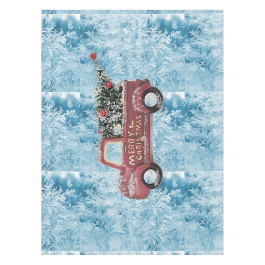 rode  vrachtwagen op een blauwe sneeuwvlok tafelkleed (Voorkant)