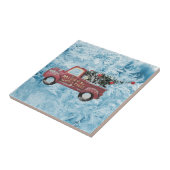 rode  vrachtwagen op een blauwe sneeuwvlok tegeltje (Zijkant)