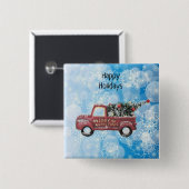 rode  vrachtwagen op een blauwe sneeuwvlok vierkante button 5,1 cm (Voorkant /achterkant)