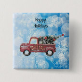 rode  vrachtwagen op een blauwe sneeuwvlok vierkante button 5,1 cm (Voorkant)