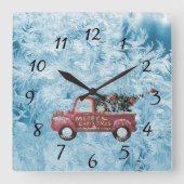 rode  vrachtwagen op een blauwe sneeuwvlok vierkante klok (Voorkant)