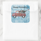 rode  vrachtwagen op een blauwe sneeuwvlok vierkante sticker (Tas)