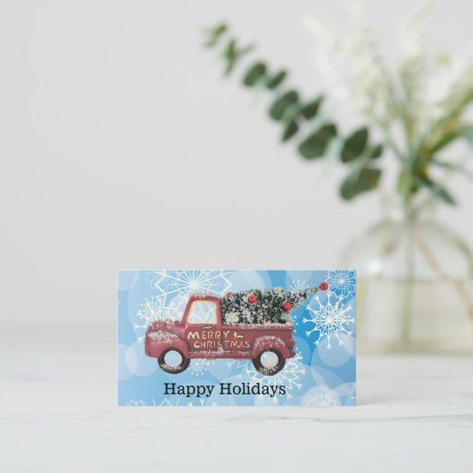 rode  vrachtwagen op een blauwe sneeuwvlok visitekaartje (Staand voorkant)