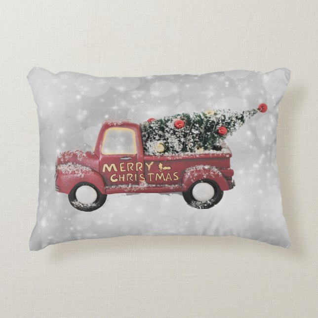 rode  vrachtwagen op een grijze achtergrond accent kussen (Voorkant)