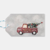 rode  vrachtwagen op een grijze achtergrond cadeaulabel (Achterkant Horizontaal)