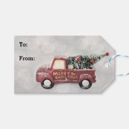 rode  vrachtwagen op een grijze achtergrond cadeaulabel