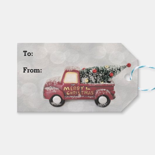 rode  vrachtwagen op een grijze achtergrond cadeaulabel (Voorkant (Horizontaal))